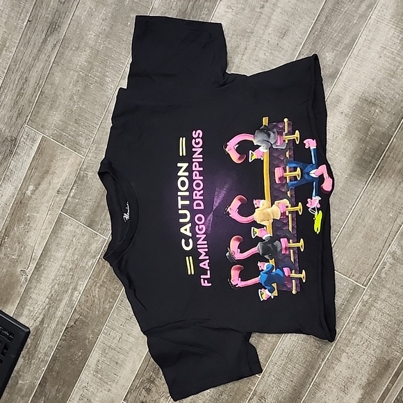 Flamingo Las Vegas Merchandise Small Cropped Tee Shirt Drunk Humor Caution Black - Picture 5 of 5